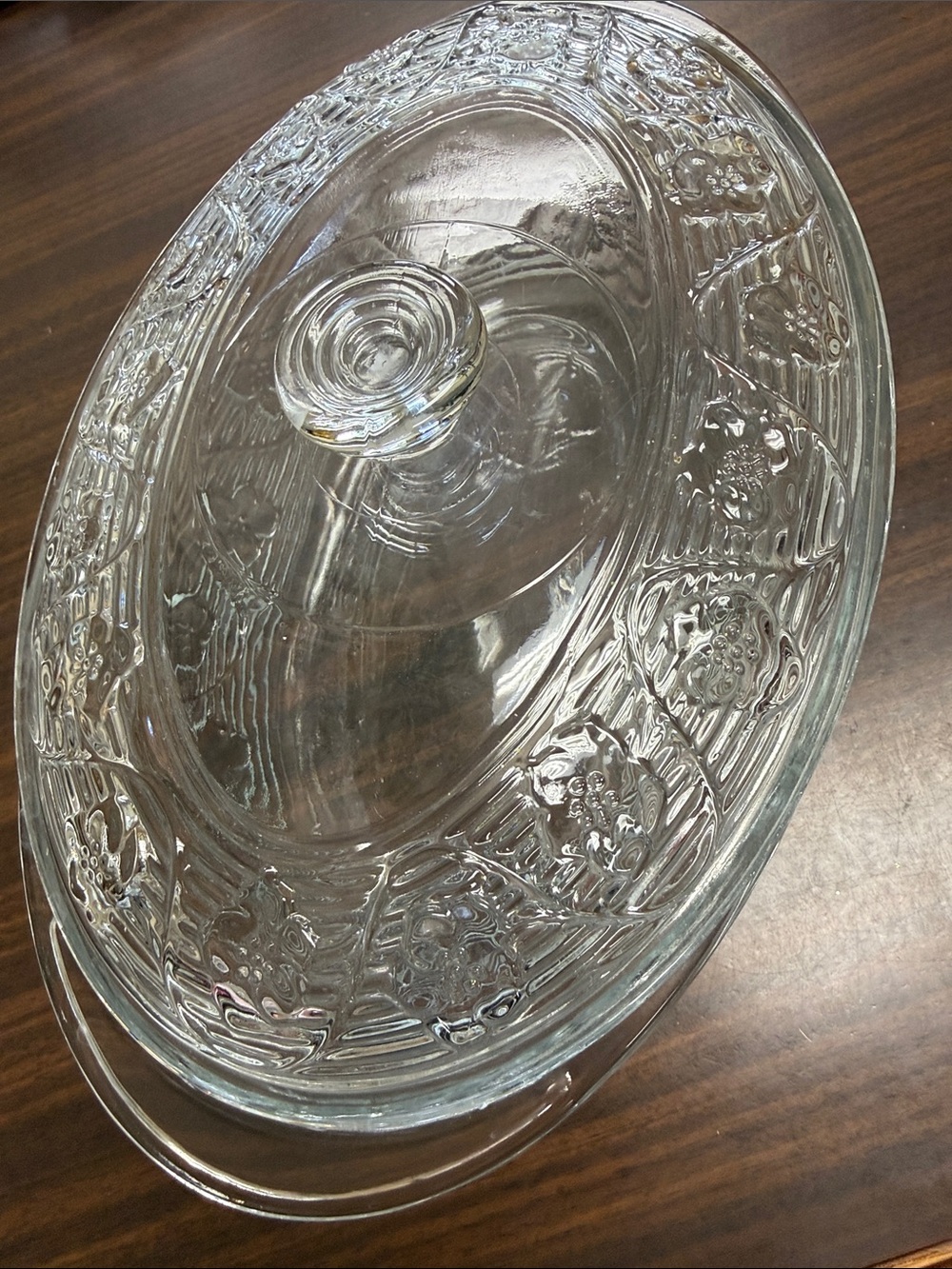 Anchor Hocking Clear Glass Covered Serving Platter with Floral Relief
